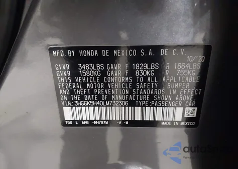 2020 Honda Fit Lx from USA, damaged, VIN 3HGGK5H40LM732306